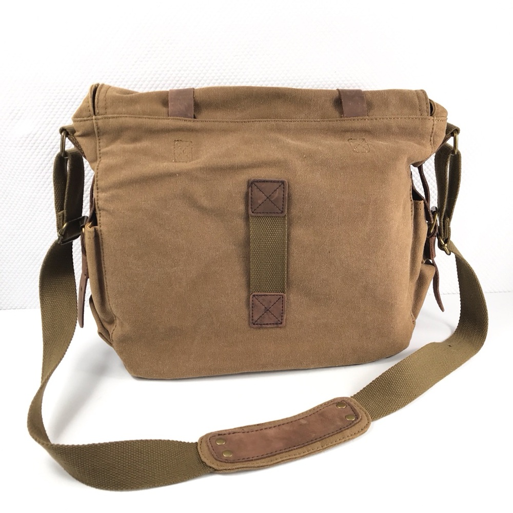 S.C.COTTON Leather and Khaki Canvas Messenger Laptop Office Bag - Picture 6 of 11